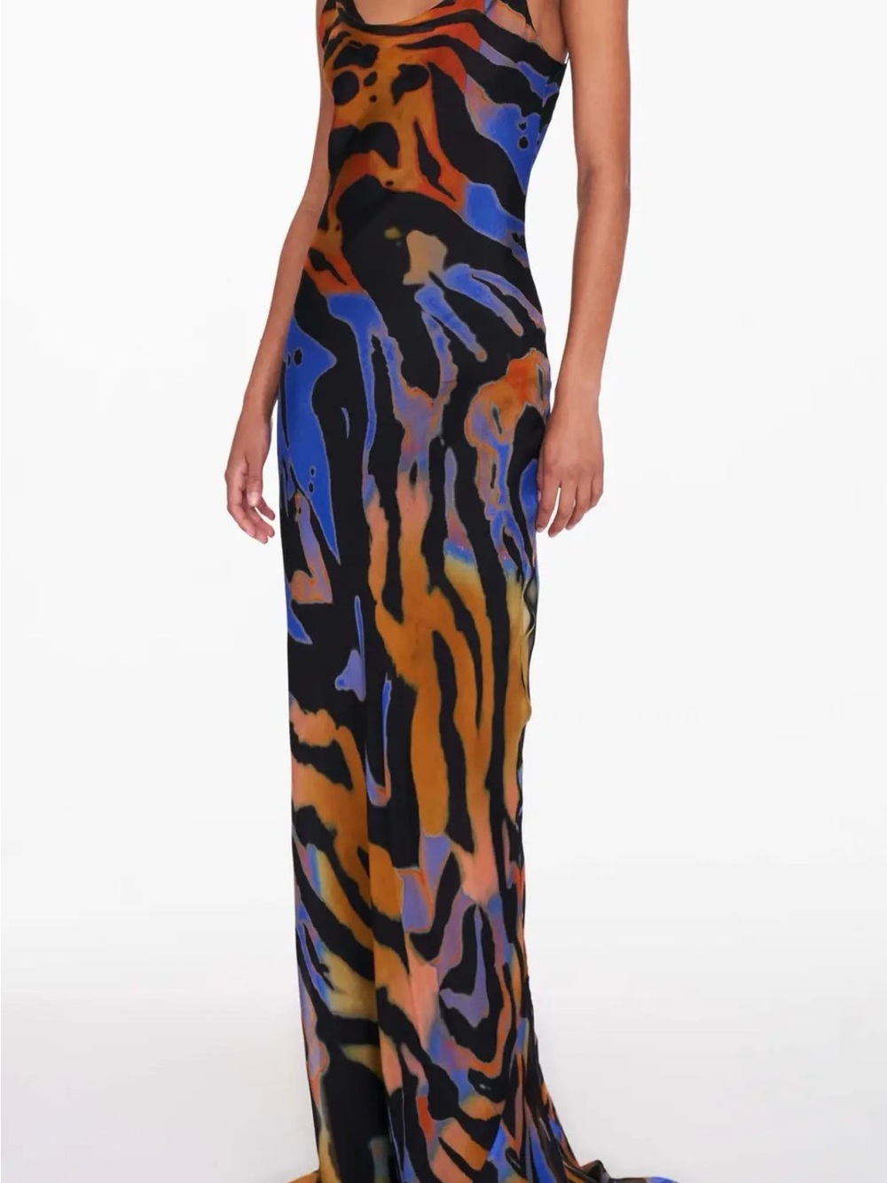 Rat & Boa Women’s Black Slip Dress with Blue & Orange Abstract Print. Medium